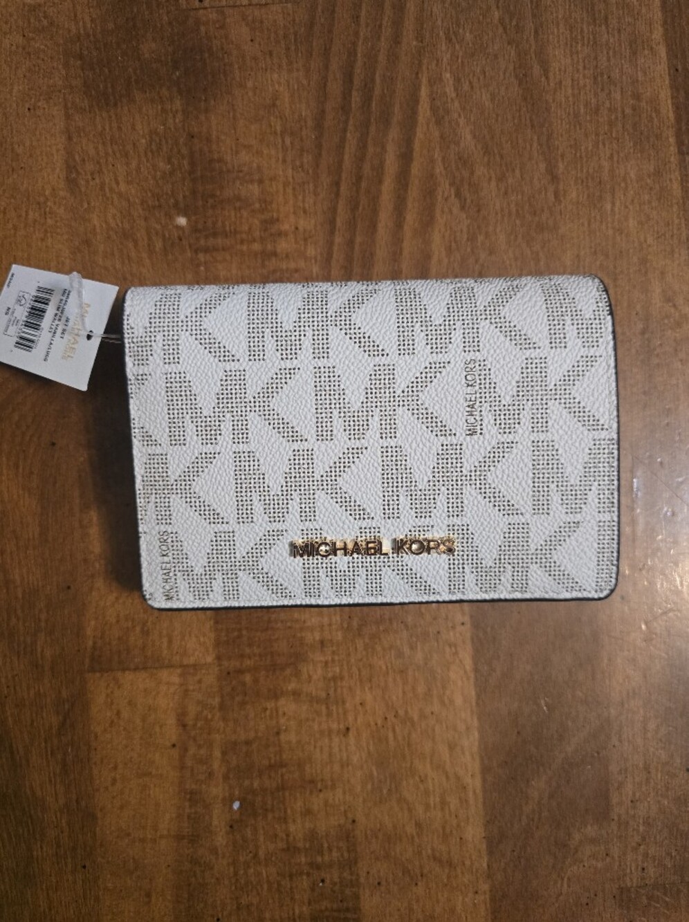 Michael Kors White MK Logo Wallet with Gold Hardware